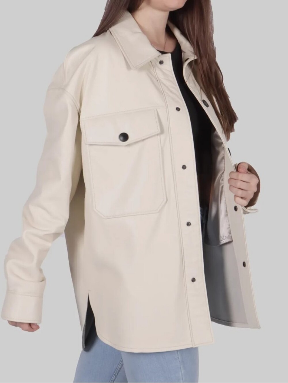 Papermoon - EUC - Cream Faux Leather Shacket - Picture 2 of 8